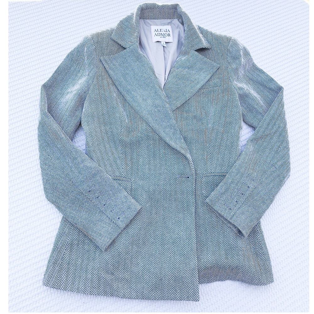 Alexia Admor Tweed Houndstooth Chevron Patterned SIngle Button Blazer Jacket SZ4